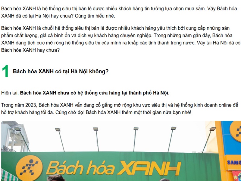 Bách Hóa Xanh Hà Nội